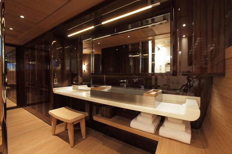 a large bathroom with a large counter aboard SEAHAWK Yacht for Sale