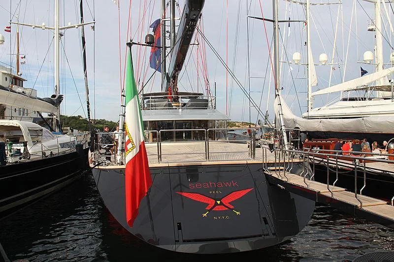 a boat docked at a pier aboard SEAHAWK Yacht for Sale