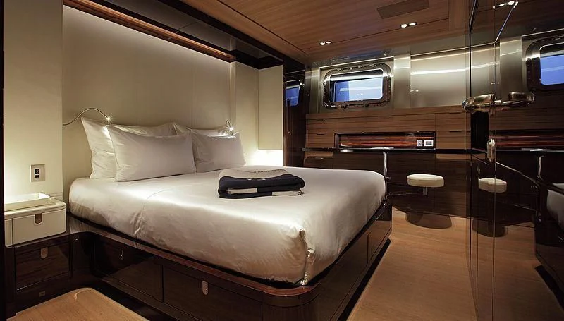 a bed in a room aboard SEAHAWK Yacht for Sale