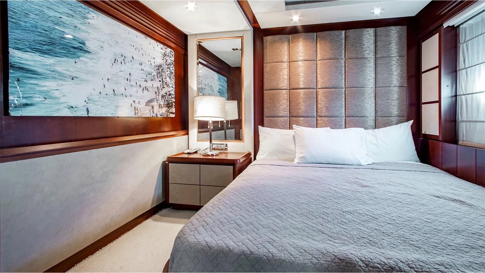 a bed with a large bed aboard BT2 Yacht for Sale