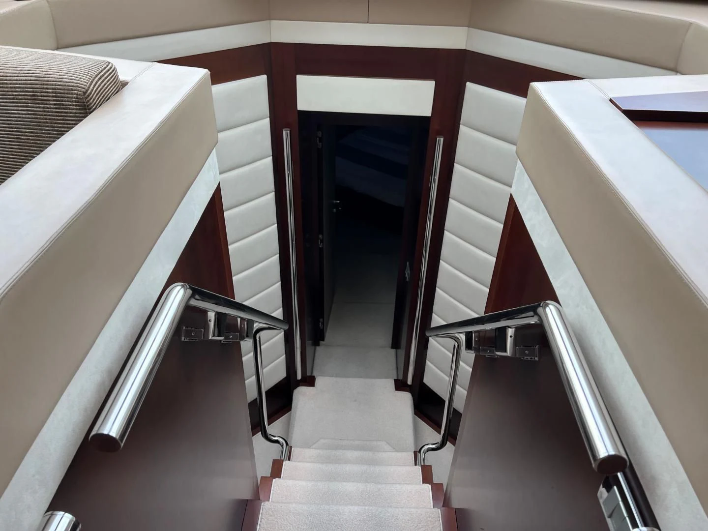 a room with a black door and white walls aboard BT2 Yacht for Sale