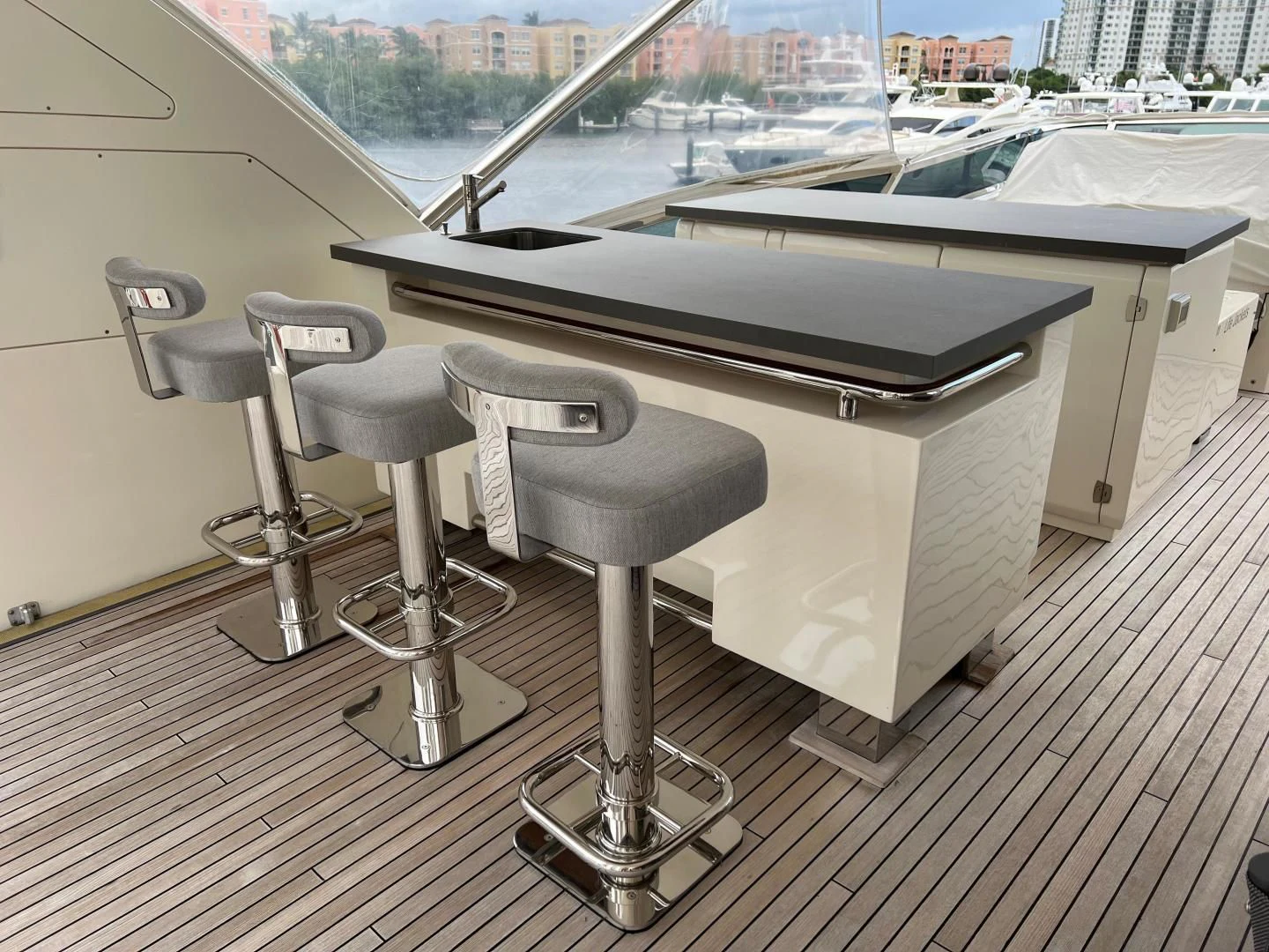 a piano on a deck aboard BT2 Yacht for Sale