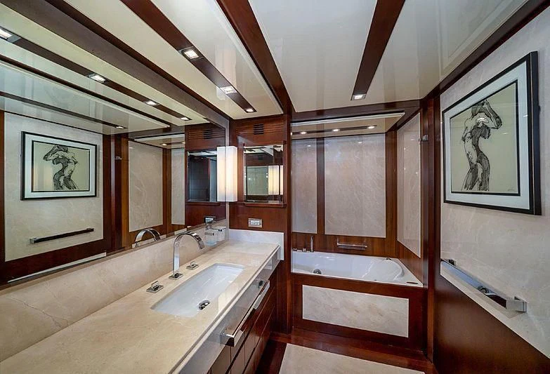 a bathroom with a large countertop aboard BT2 Yacht for Sale