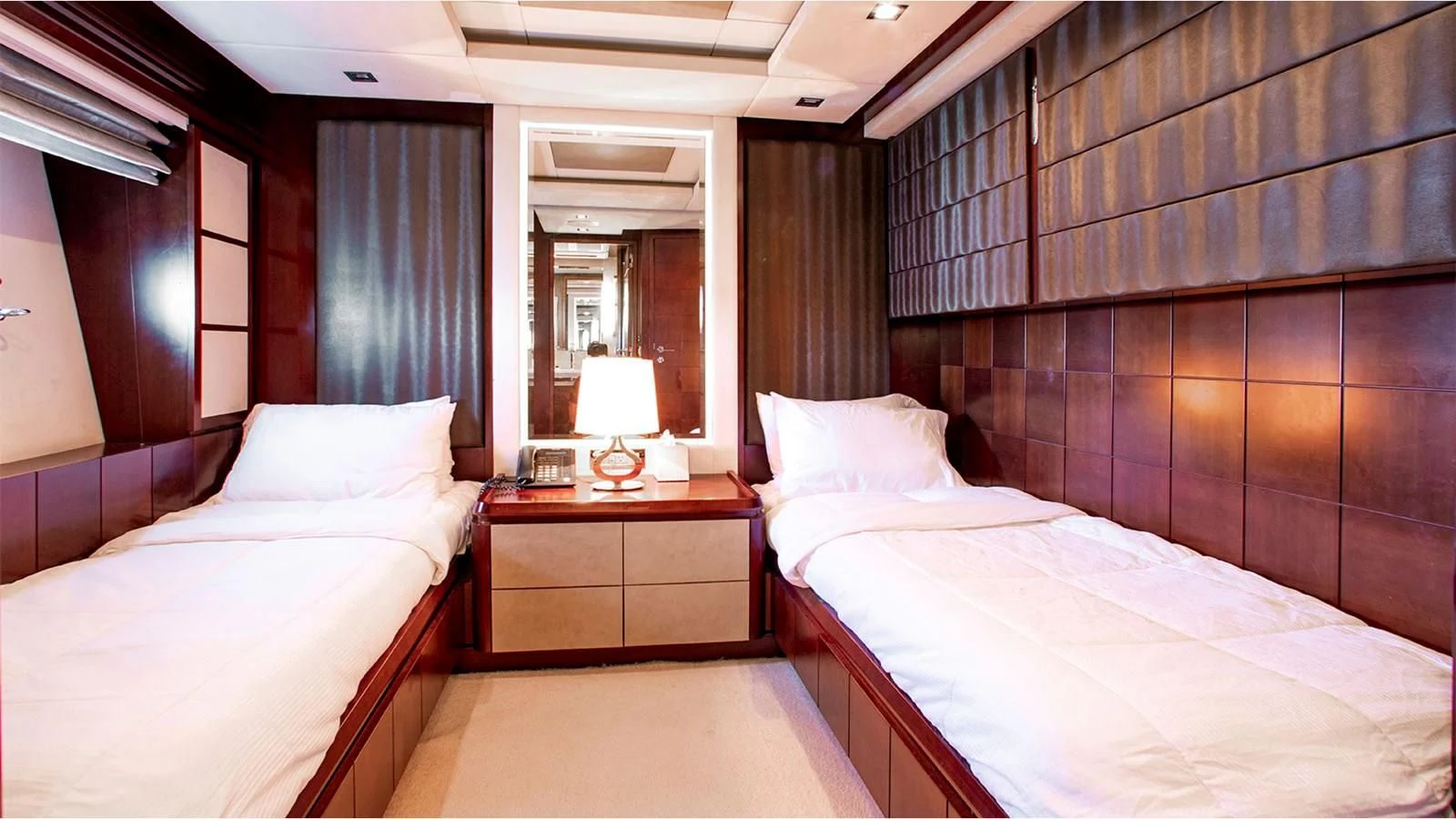 a room with two beds aboard BT2 Yacht for Sale
