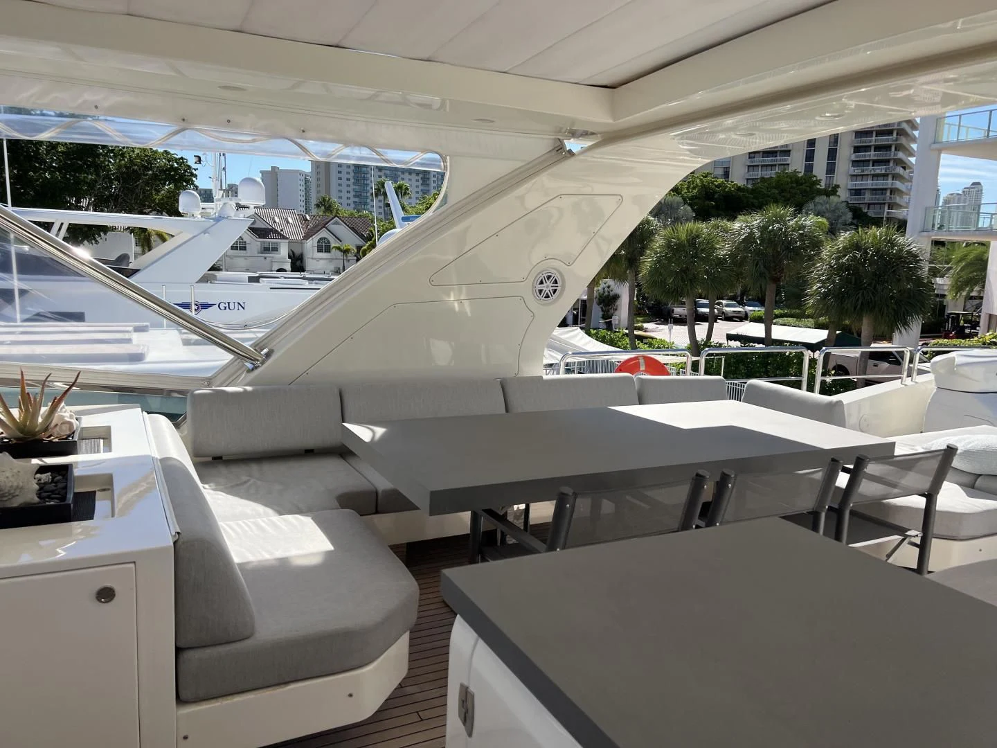 a large airplane in a building aboard BT2 Yacht for Sale