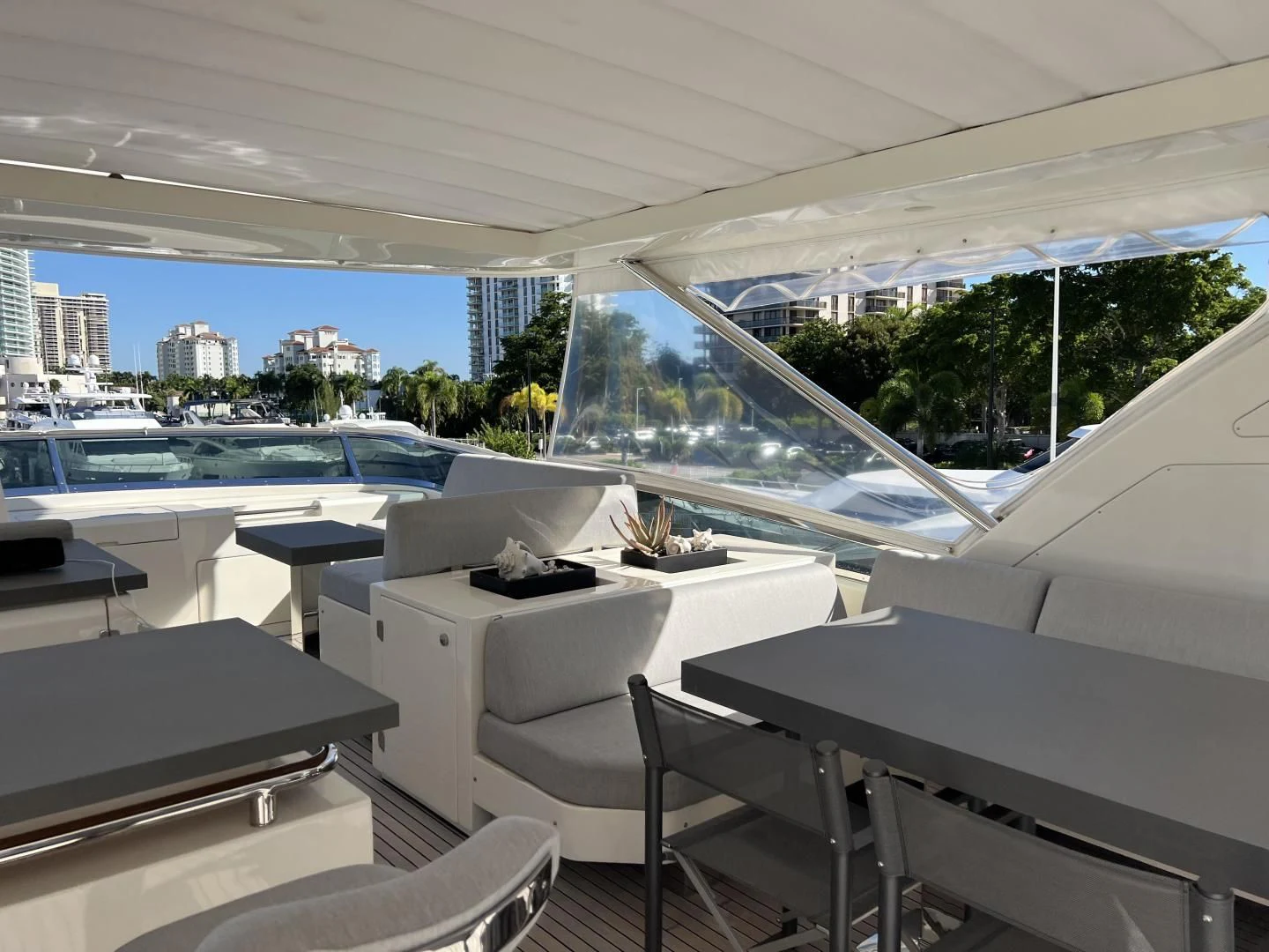 a room with a view of a city and a large window aboard BT2 Yacht for Sale