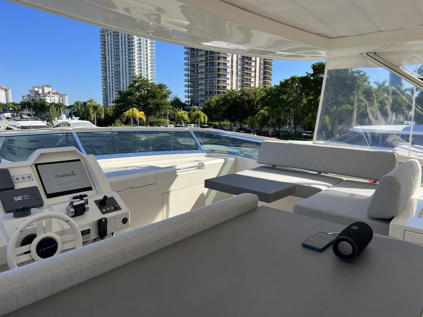 a white tent with a white roof and a view of a city aboard BT2 Yacht for Sale