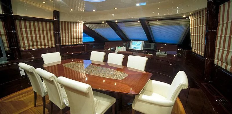 a conference room with a table and chairs aboard CONTESSINA Yacht for Sale