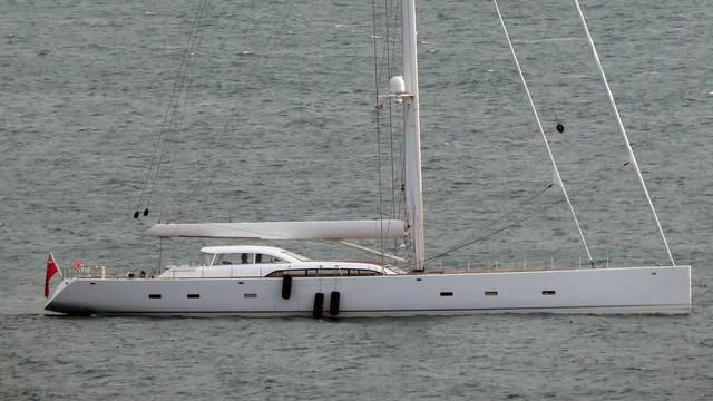 a white boat in the water aboard UNFURLED Yacht for Sale