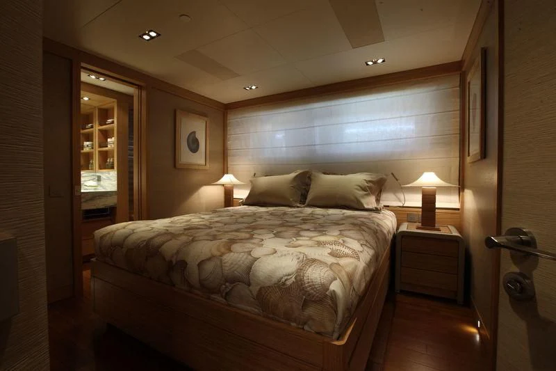 a large bed in a room aboard FALCO MOSCATA Yacht for Sale