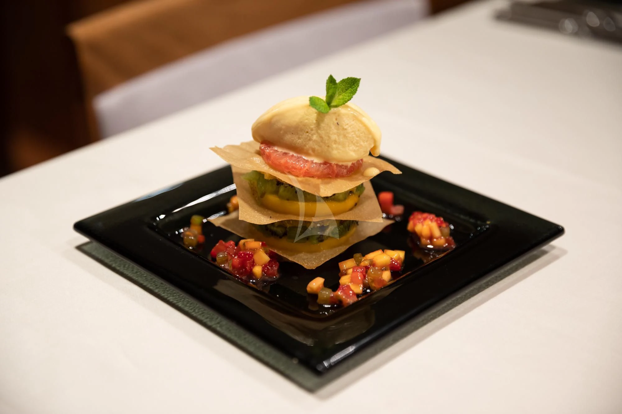 a sandwich on a plate aboard FALCO MOSCATA Yacht for Sale