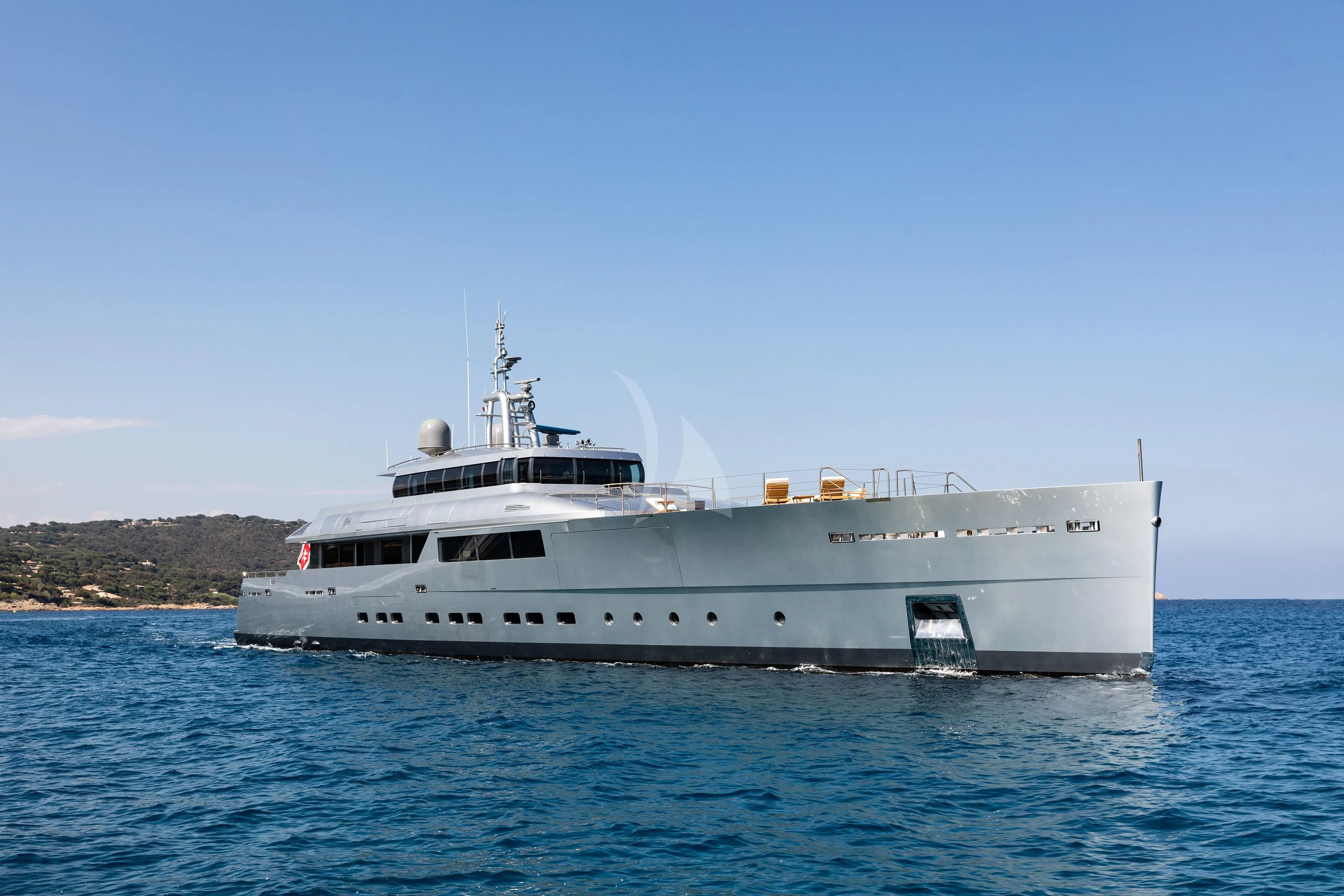 a large white ship in the water aboard FALCO MOSCATA Yacht for Sale