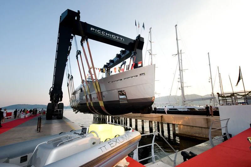 a boat docked at a pier aboard FALCO MOSCATA Yacht for Sale
