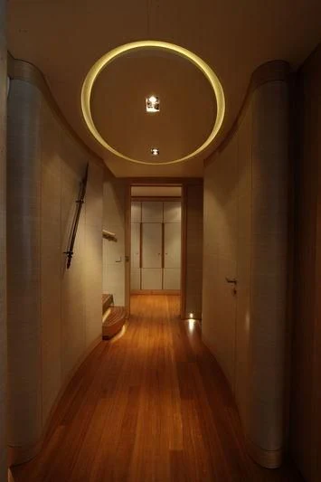 a hallway with a large mirror aboard FALCO MOSCATA Yacht for Sale