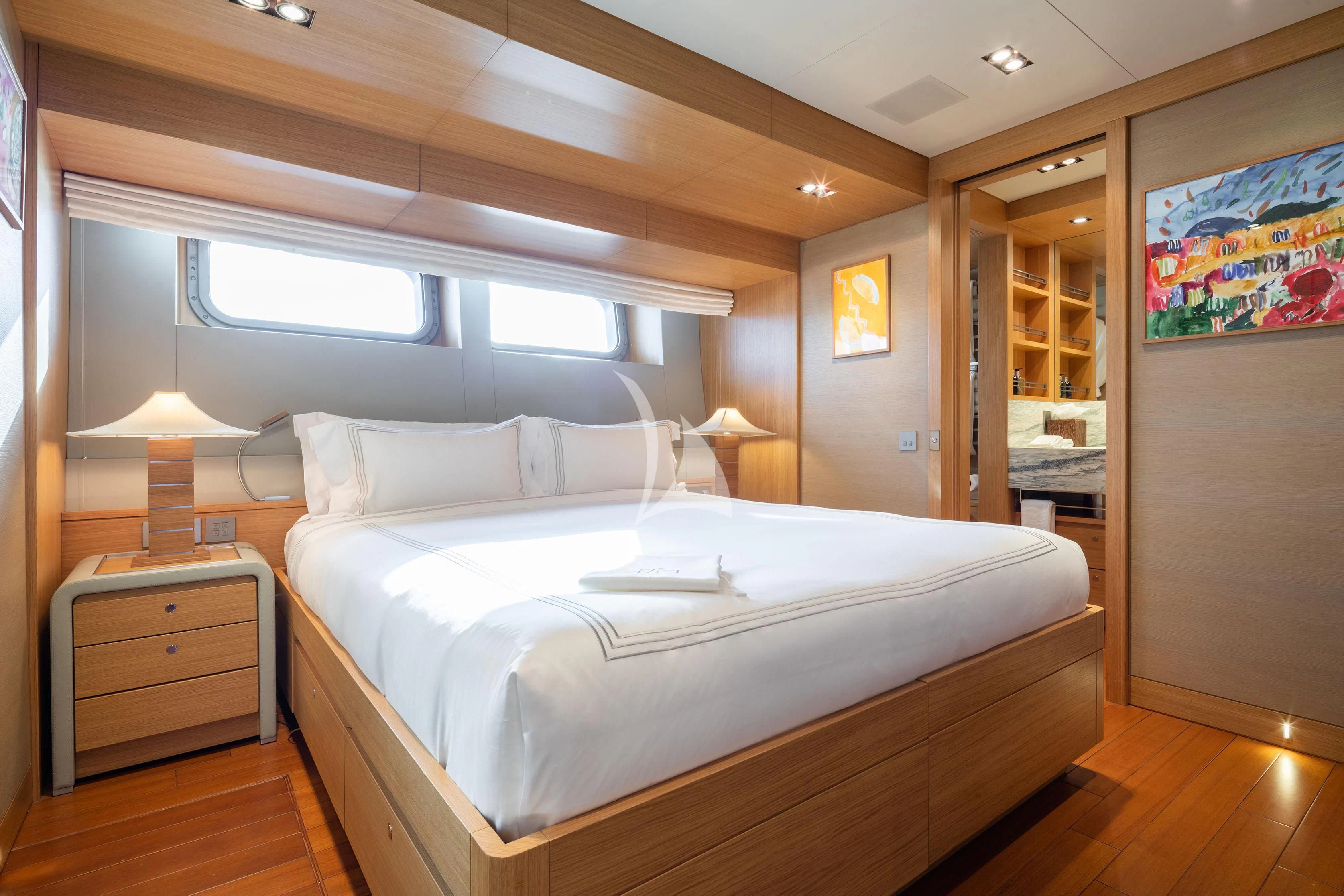 a bed in a room aboard FALCO MOSCATA Yacht for Sale