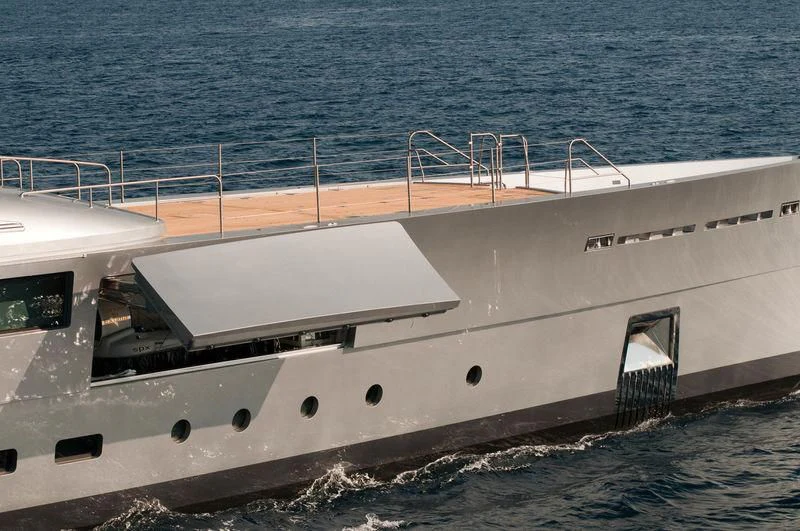 a white boat on the beach aboard FALCO MOSCATA Yacht for Sale