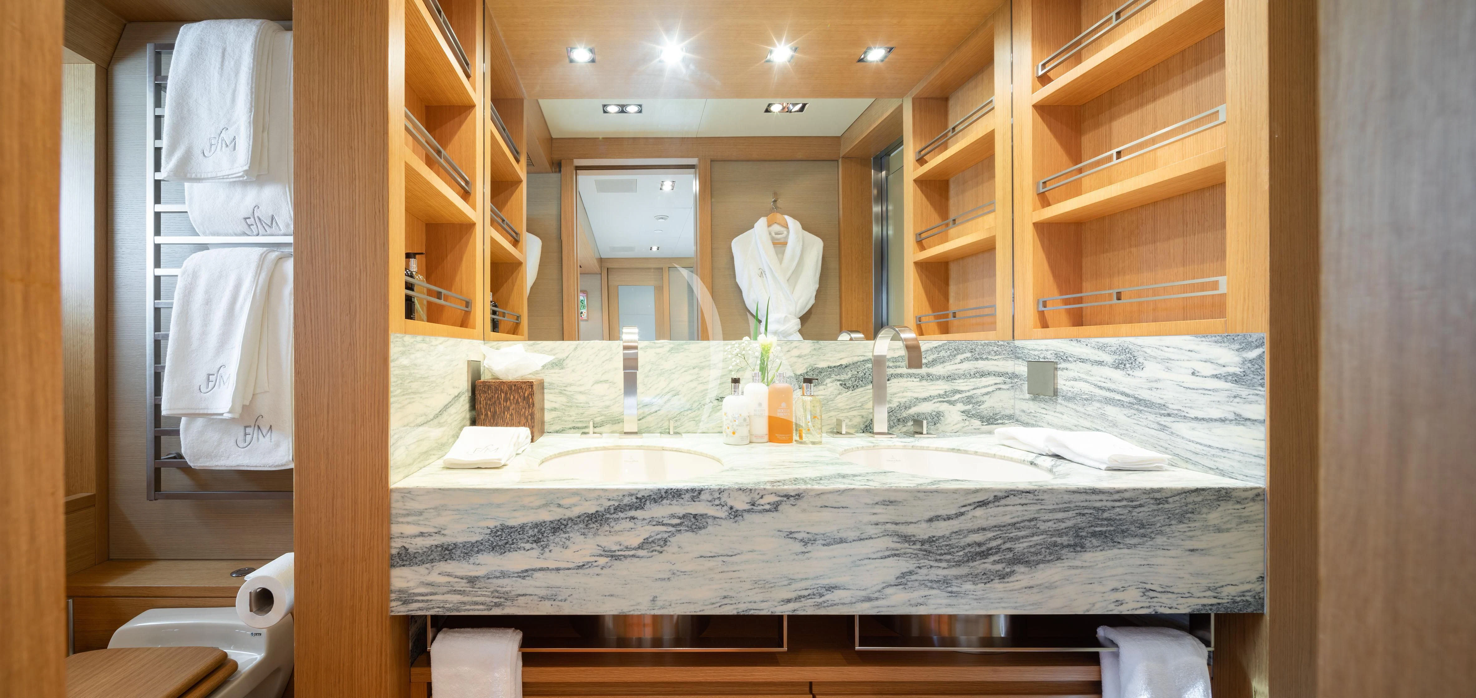 a bathroom with a large countertop aboard FALCO MOSCATA Yacht for Sale