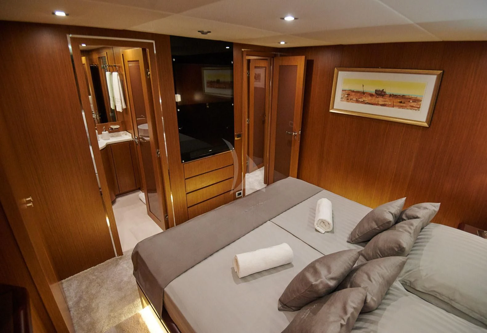 a couch in a room aboard PRINCESS LONA Yacht for Sale