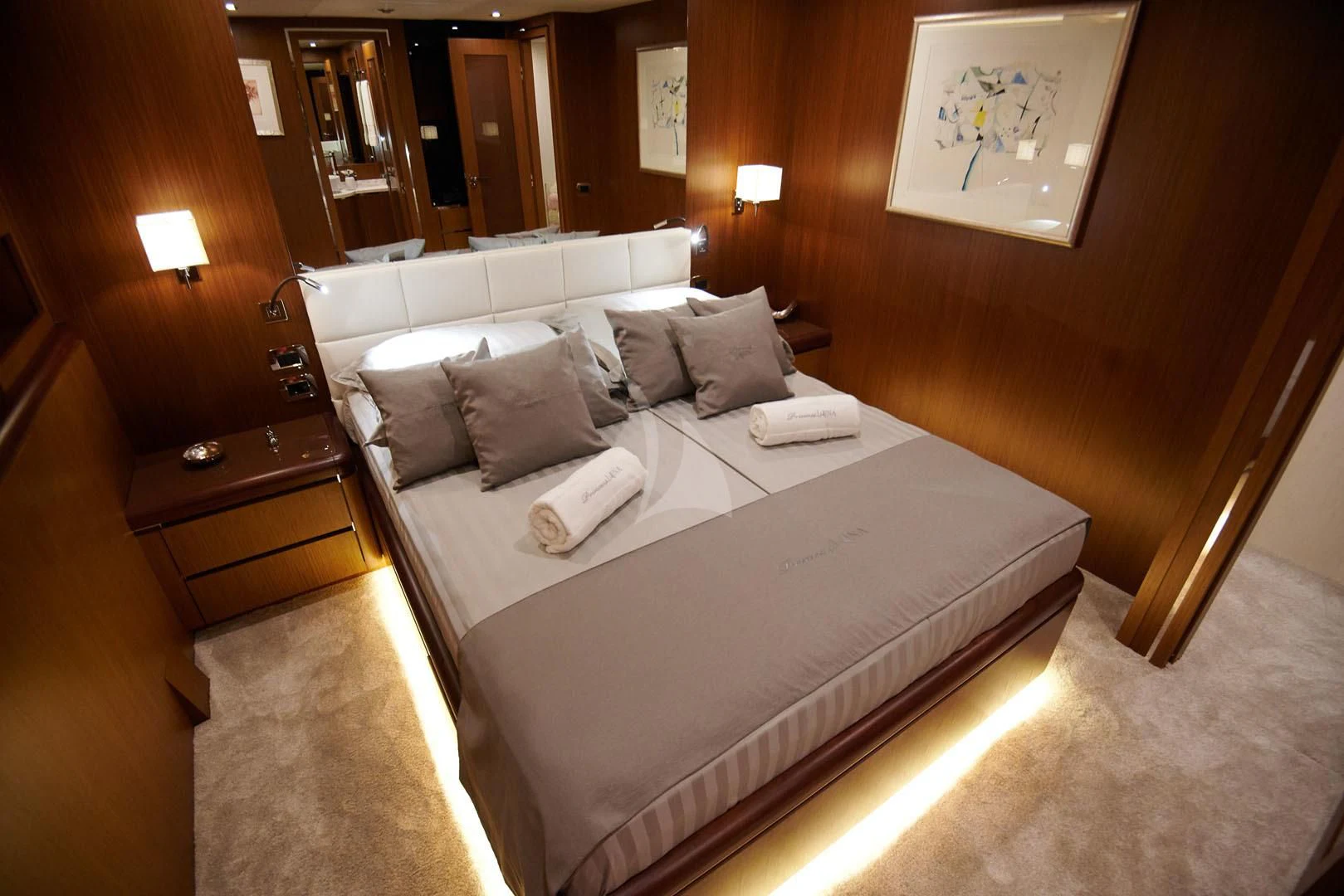 a bed in a hotel room aboard PRINCESS LONA Yacht for Sale