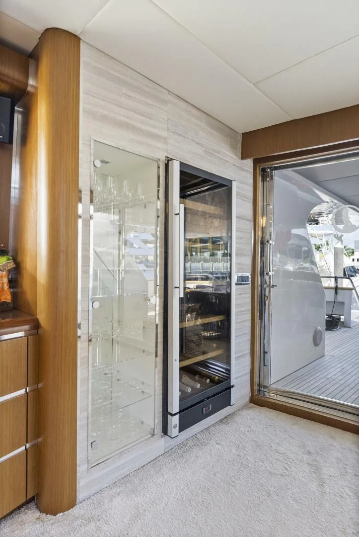 a room with glass doors aboard PRINCESS LONA Yacht for Sale