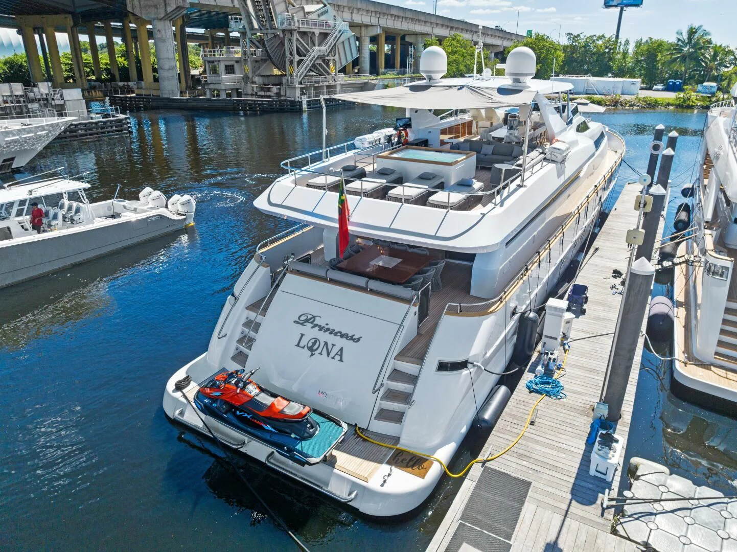 a boat docked at a pier aboard PRINCESS LONA Yacht for Sale