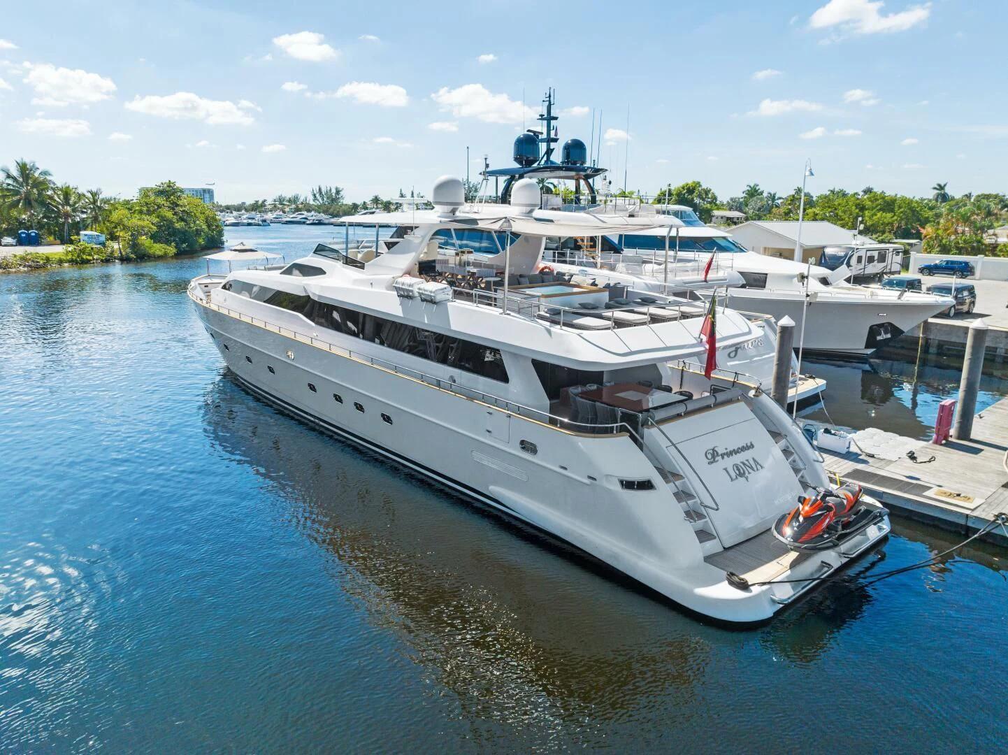 a boat docked at a pier aboard PRINCESS LONA Yacht for Sale
