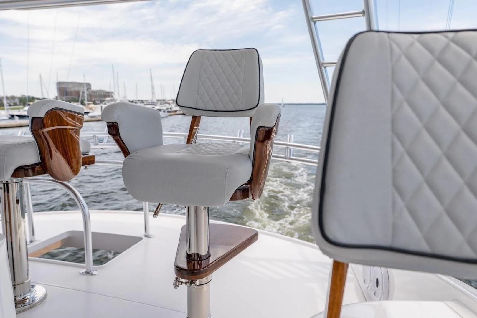 a chair on a boat aboard GAME ON Yacht for Sale