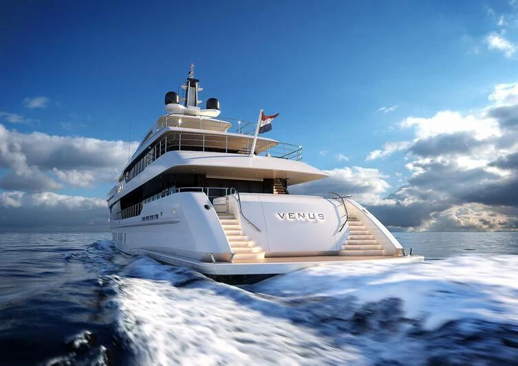 a white boat in the water aboard SOLEMATES Yacht for Sale