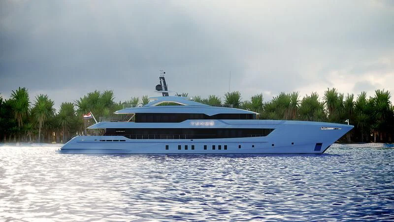 a large white boat on the water aboard SOLEMATES Yacht for Sale