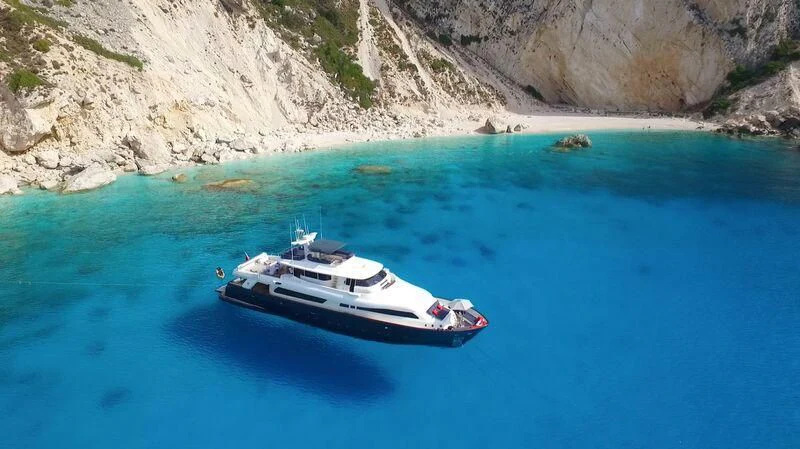 a boat in the water aboard SIRIUS Yacht for Sale