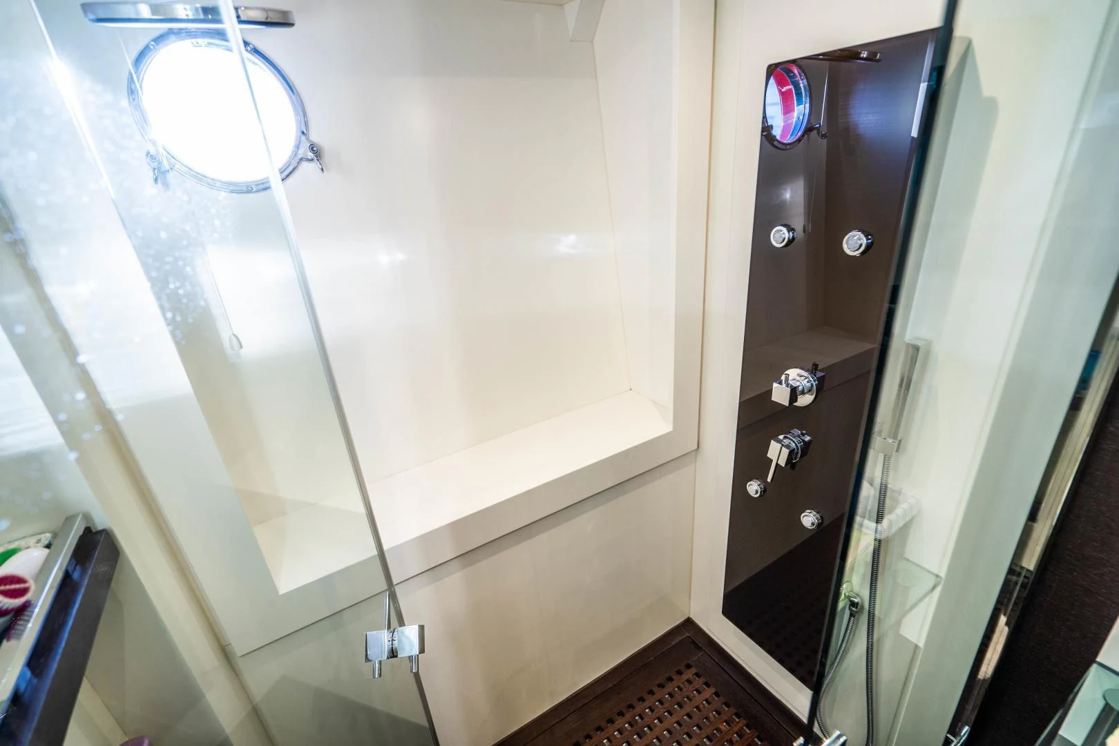 a door with a glass window aboard PLANE II SEA Yacht for Sale