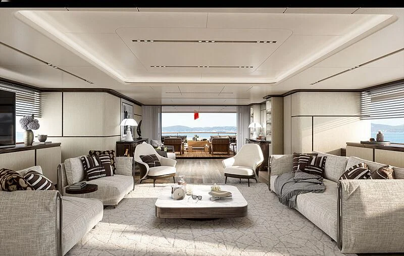 a living room with a couch and a table aboard LADY A Yacht for Sale