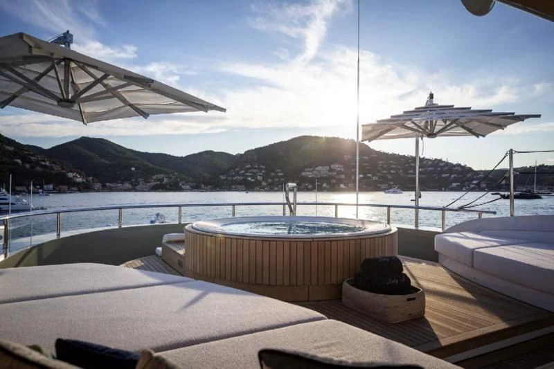 a boat on a dock aboard LADY A Yacht for Sale