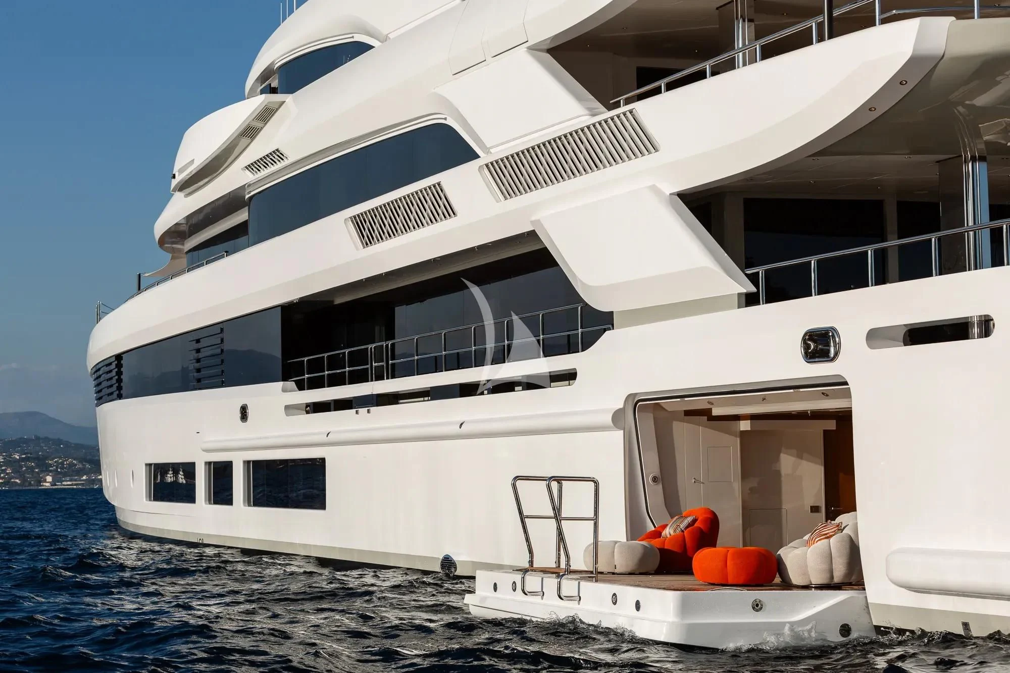 a white boat on the water aboard LADY A Yacht for Sale