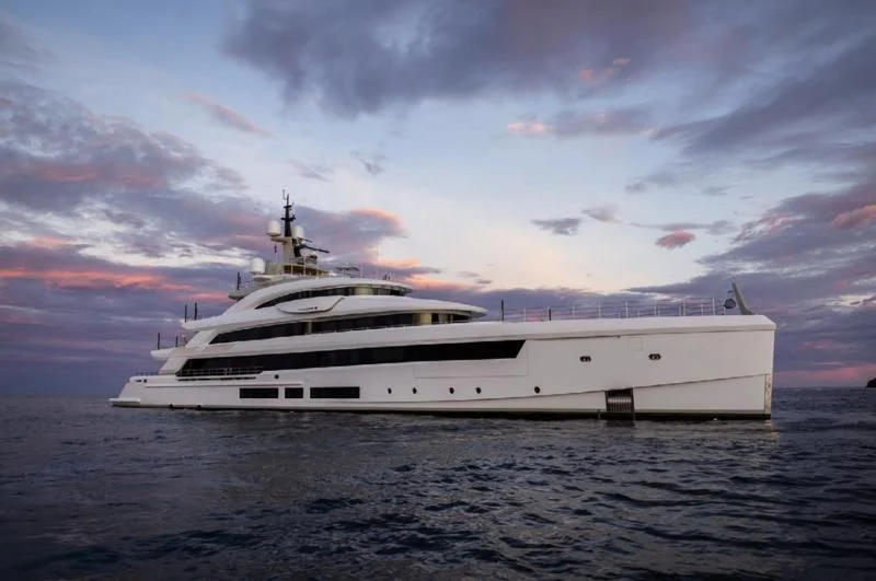 a white yacht in the water aboard LADY A Yacht for Sale