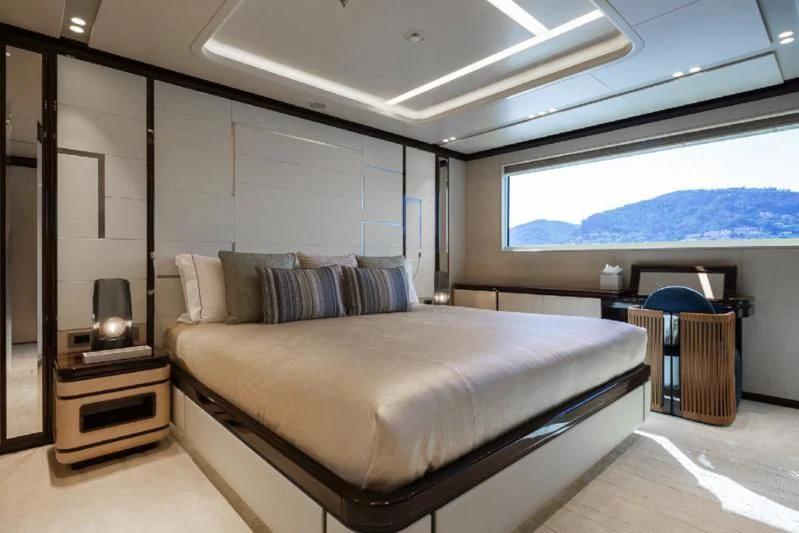 a bed in a room aboard LADY A Yacht for Sale