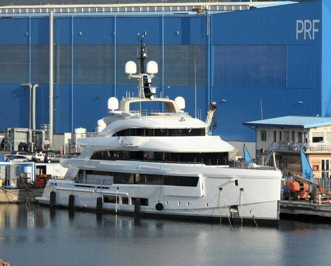 a white boat docked aboard LADY A Yacht for Sale