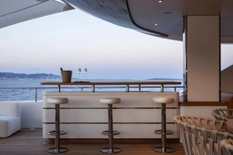 a room with a view of the ocean and the ocean aboard LADY A Yacht for Sale