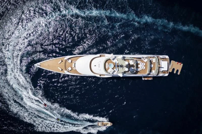 a space ship in outer space aboard LADY A Yacht for Sale