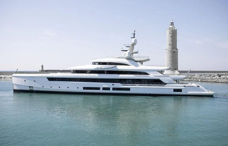a large white yacht aboard LADY A Yacht for Sale