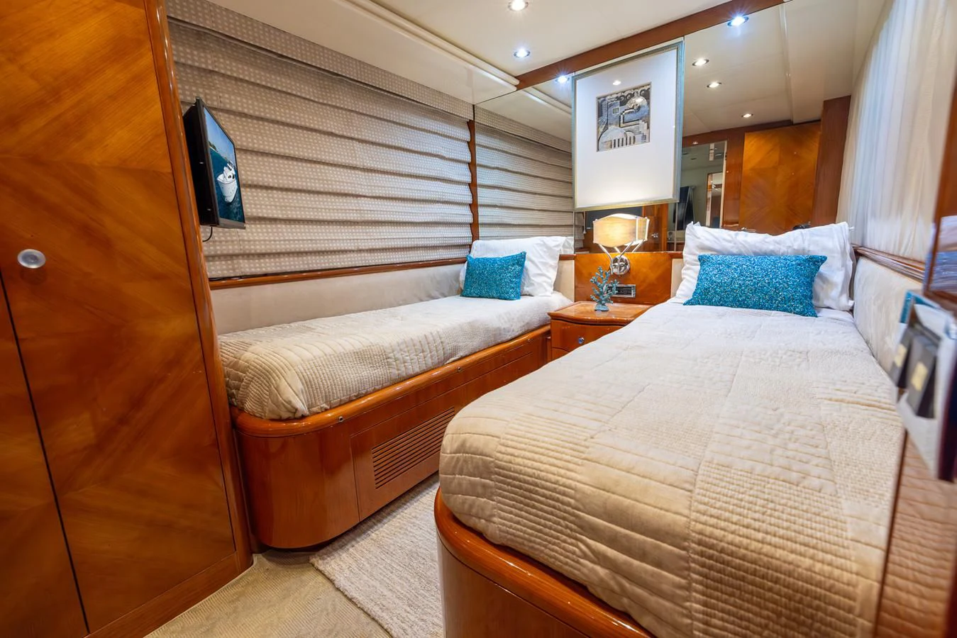 a room with two beds aboard ENDLESS SUN Yacht for Sale