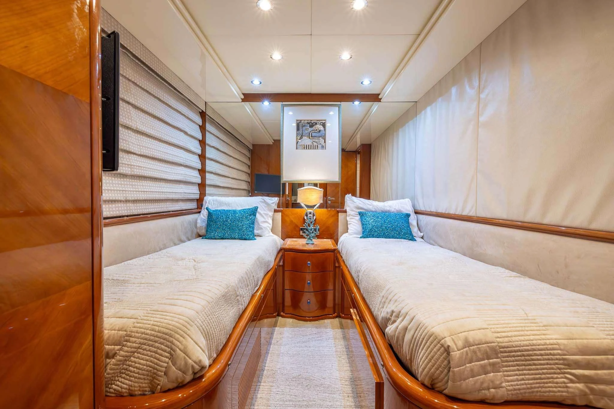 a couple of beds in a hotel room aboard ENDLESS SUN Yacht for Sale