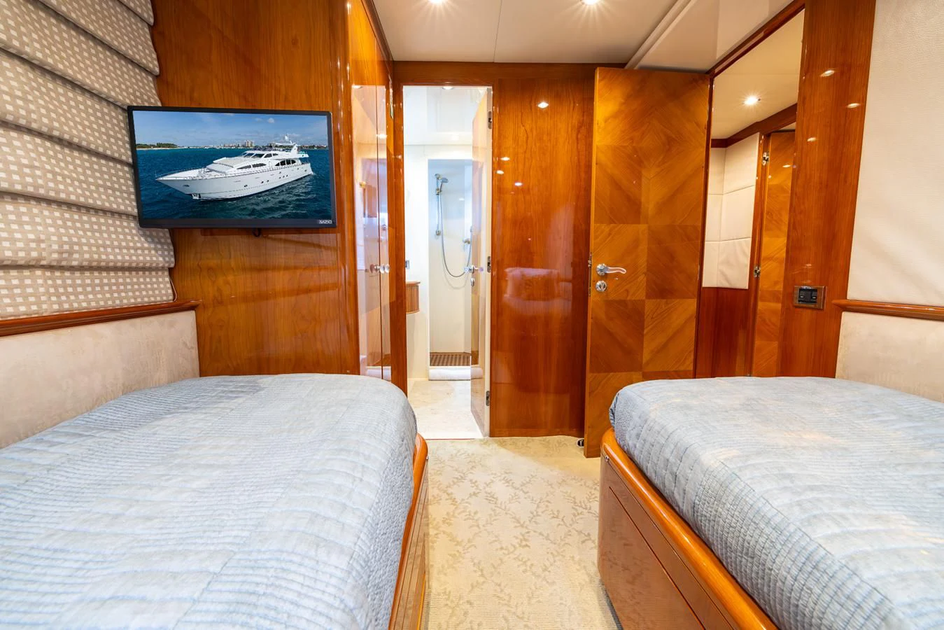a room with two beds aboard ENDLESS SUN Yacht for Sale