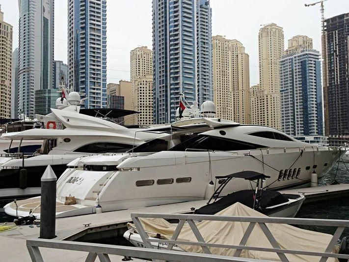 a white airplane on display aboard UD30 Yacht for Sale