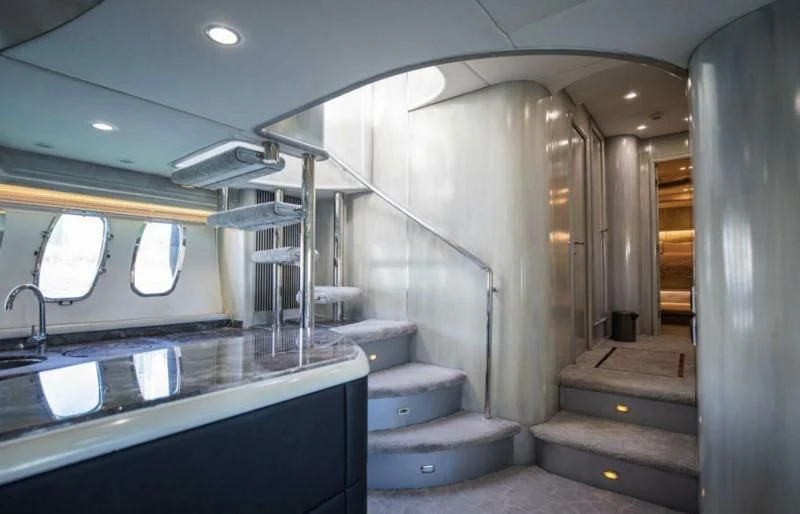 a bathroom with a large mirror aboard UD30 Yacht for Sale