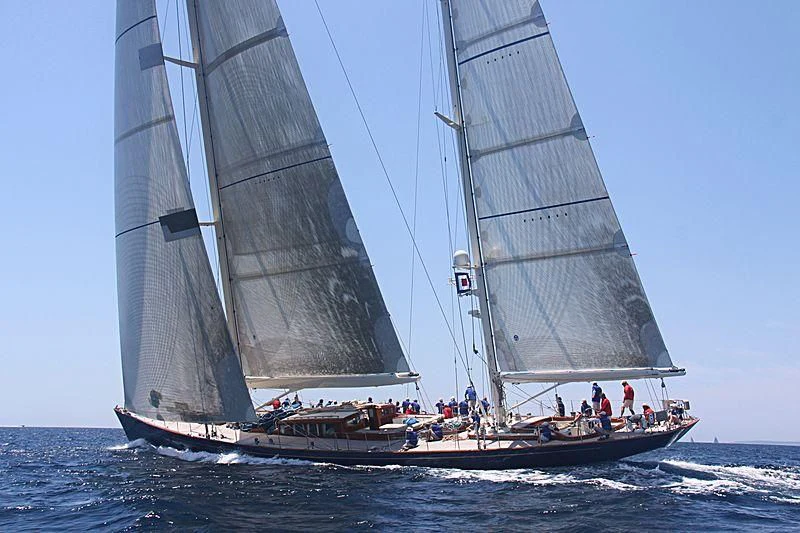 a sailboat with people on it aboard REBECCA Yacht for Sale
