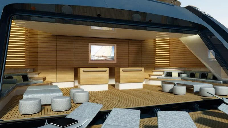 a room with many white containers aboard DREAM Yacht for Sale