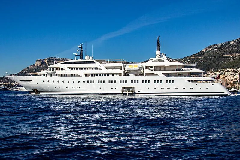a large white ship in the water aboard DREAM Yacht for Sale