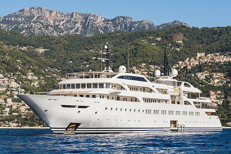 a large white ship aboard DREAM Yacht for Sale