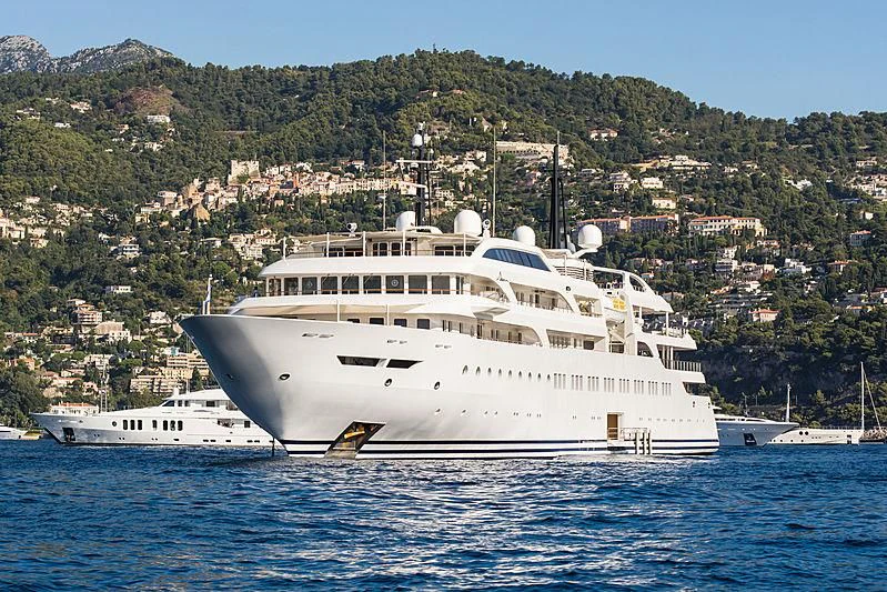 a large white boat in the water aboard DREAM Yacht for Sale